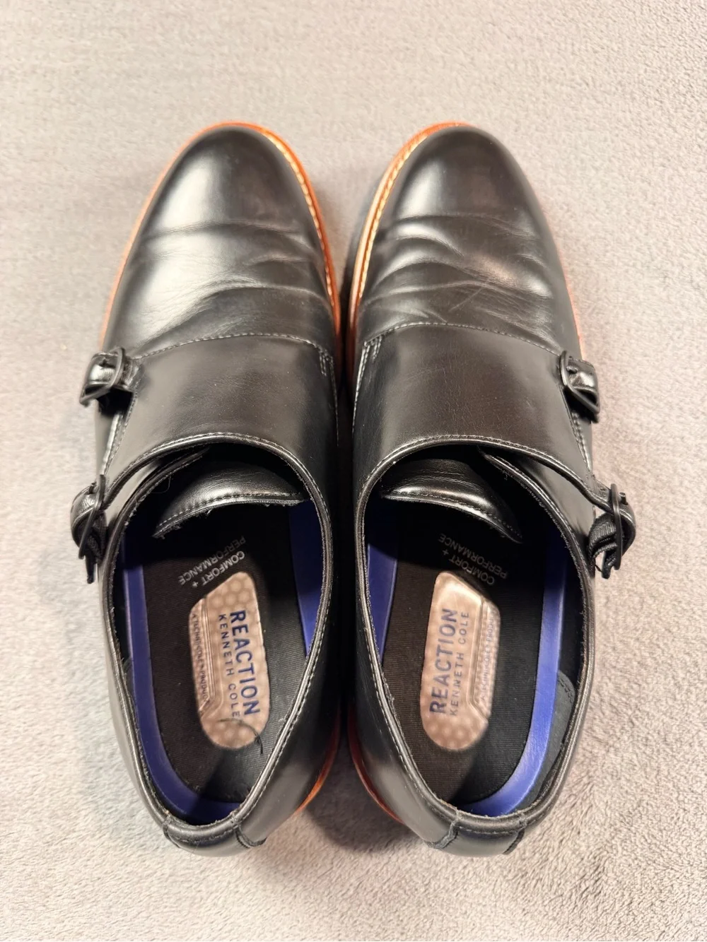 Kenneth Cole Reaction Klay Flex Black Leather Double Monk Strap Oxfords